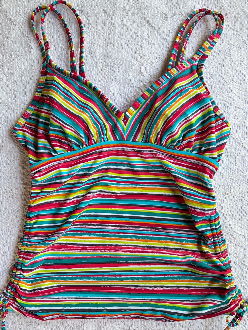 Athleta Rainbow Striped Tankini Swim Top Size 34 D/DD